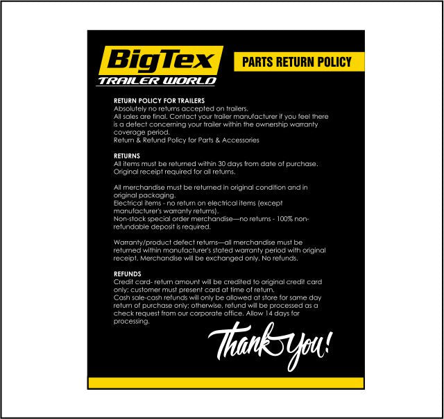 RETURN POLICY SIGN 8.5X11 $13.00