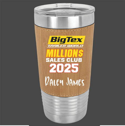 2 MILLION DOLLAR CLUB - 463-LTM5210 20 oz. BAMBOO LEATHERETTE STAINLESS TUMBLER