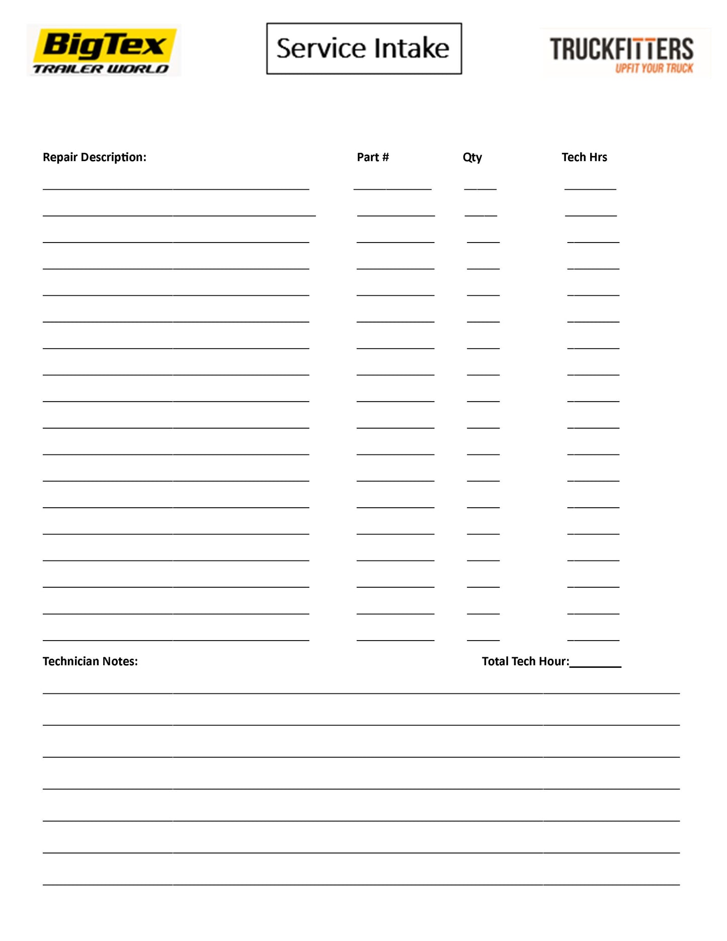 FIVE PADS OF 50 TRAILER INTAKE FORMS