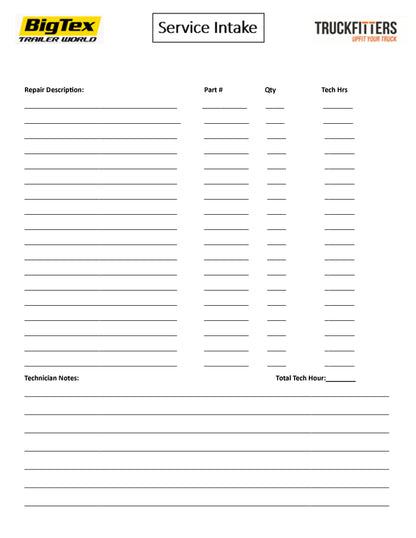 FIVE PADS OF 50 TRAILER INTAKE FORMS