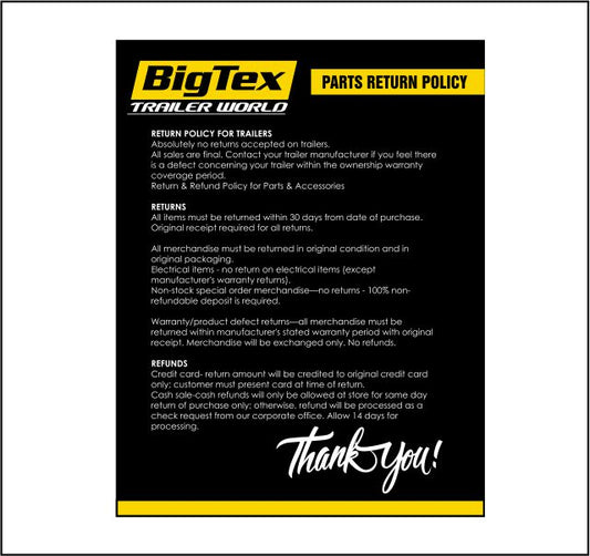 RETURN POLICY SIGN 8.5X11 $13.00